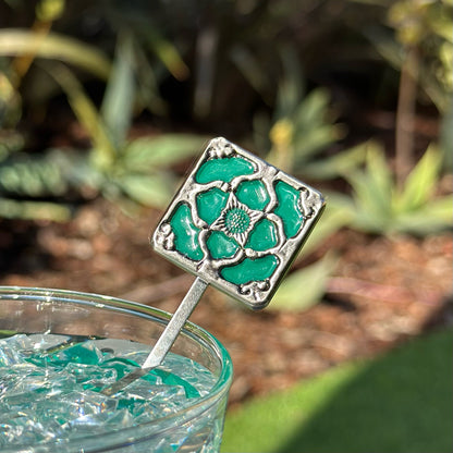 TikiLand Trading Co.'s 'Jade Tile' Sculpted Metal Enamel Swizzle Stick - Ready-To-Ship!