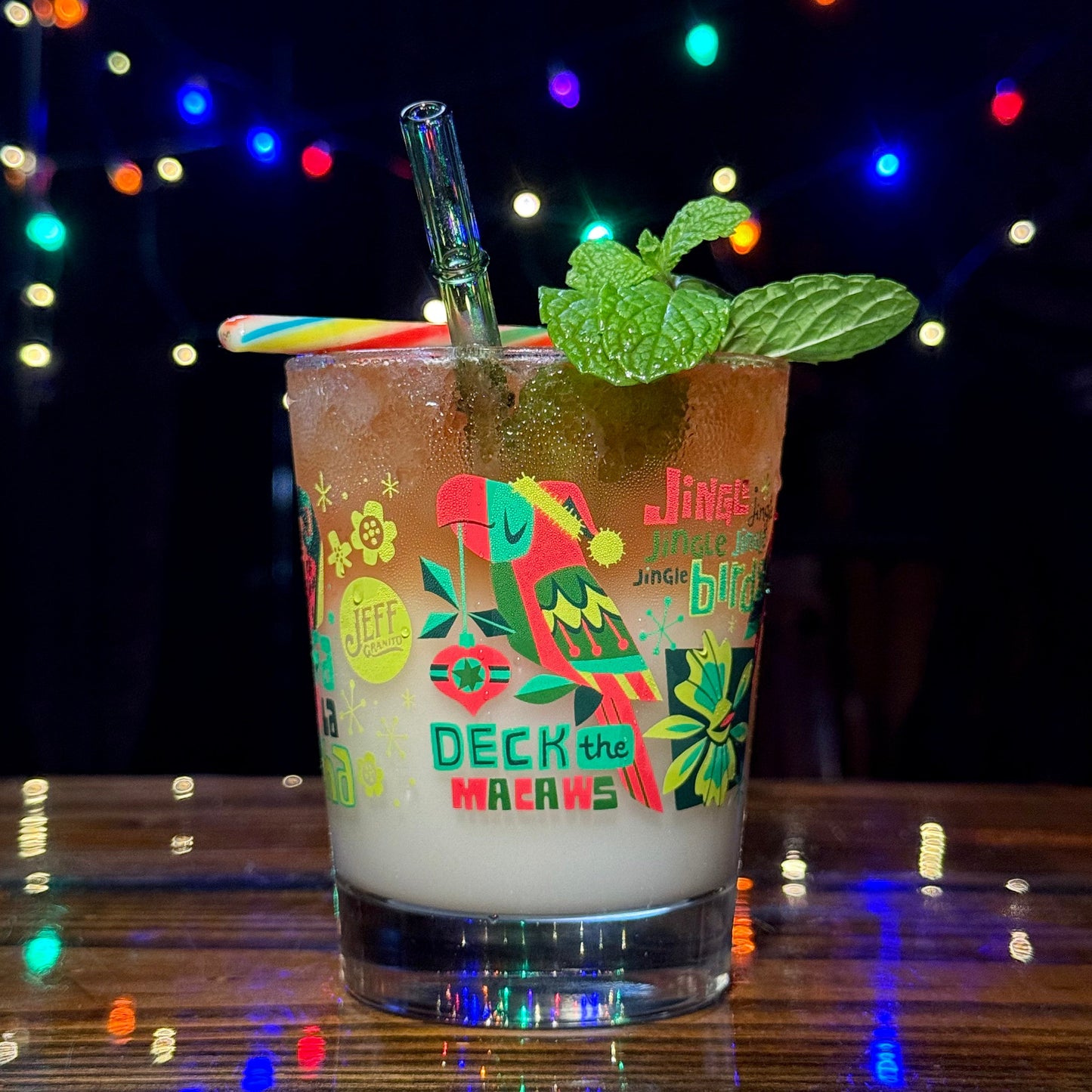 Jeff Granito's 'Jingle Birds' Mai Tai Cocktail Glass (1) - Ready to Ship!