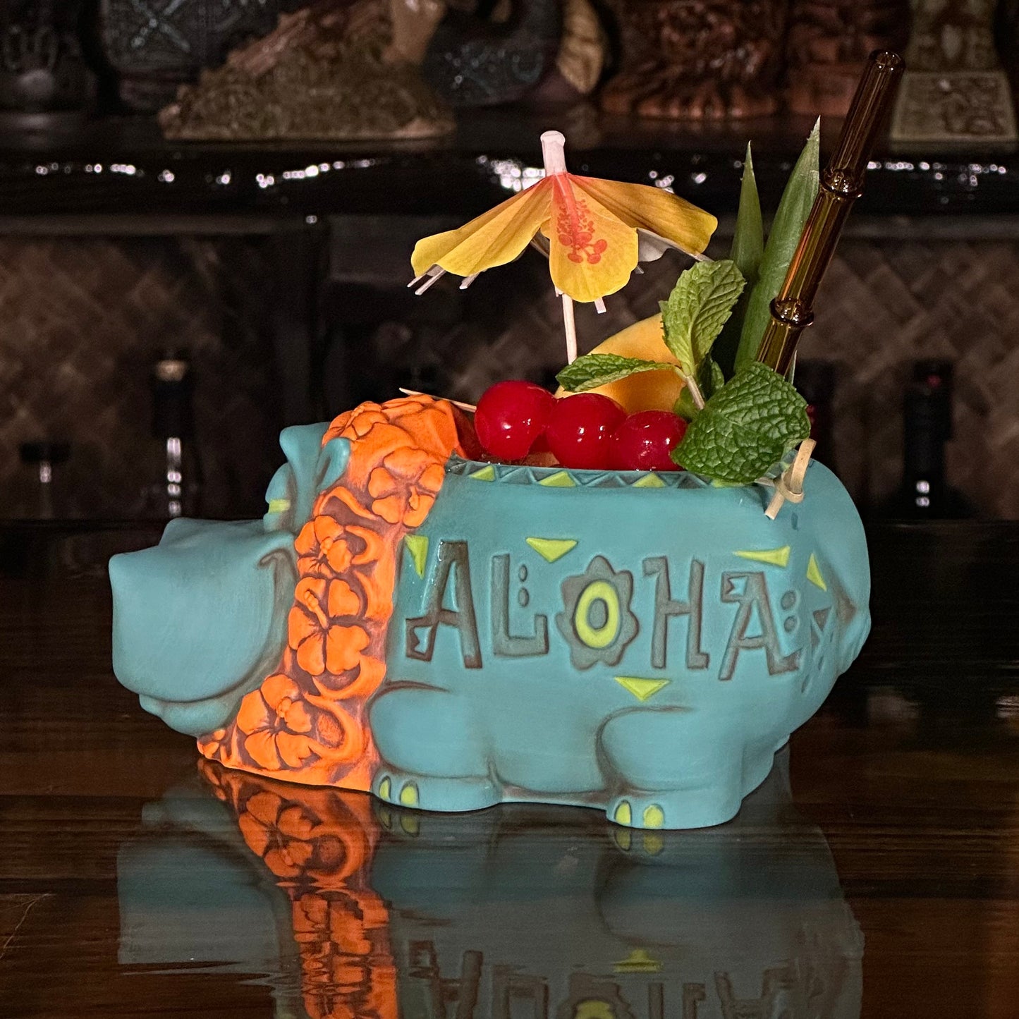 Hippo in Paradise "Bubbles" Tiki Mug, sculpt by Thor - Ready to Ship! (FREE SHIPPING in U.S.)