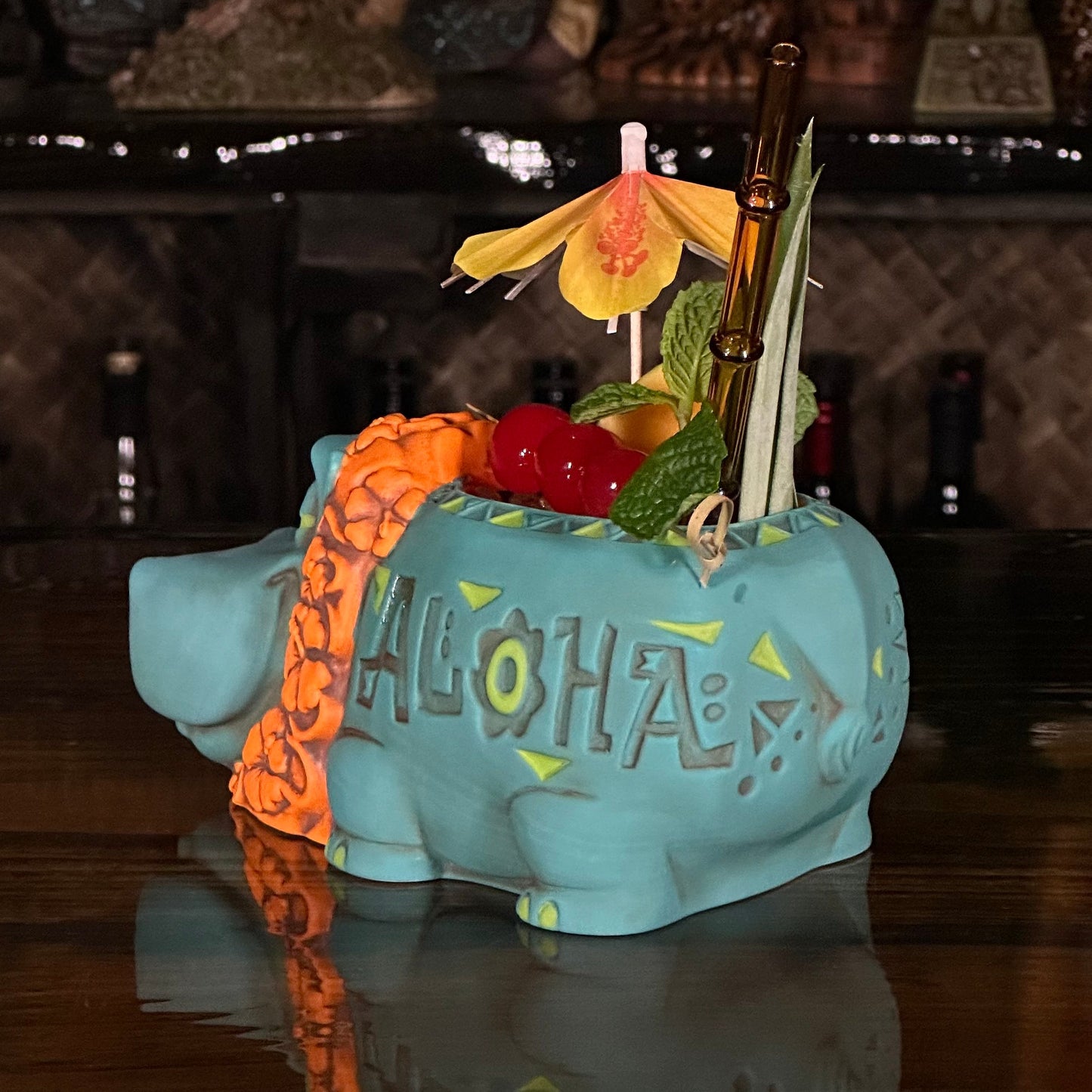 Hippo in Paradise "Bubbles" Tiki Mug, sculpt by Thor - Ready to Ship! (FREE SHIPPING in U.S.)