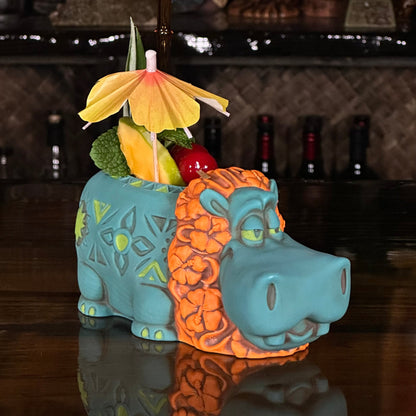 Hippo in Paradise "Bubbles" Tiki Mug, sculpt by Thor - Ready to Ship! (FREE SHIPPING in U.S.)