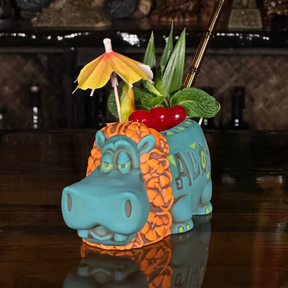 Hippo in Paradise "Bubbles" Tiki Mug, sculpt by Thor - Ready to Ship! (FREE SHIPPING in U.S.)