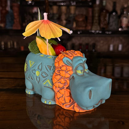 Hippo in Paradise "Bubbles" Tiki Mug, sculpt by Thor - Ready to Ship! (FREE SHIPPING in U.S.)