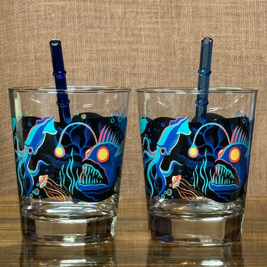 'Ocean' Glass Bamboo Straw Set of Two (2) - Ready to Ship!
