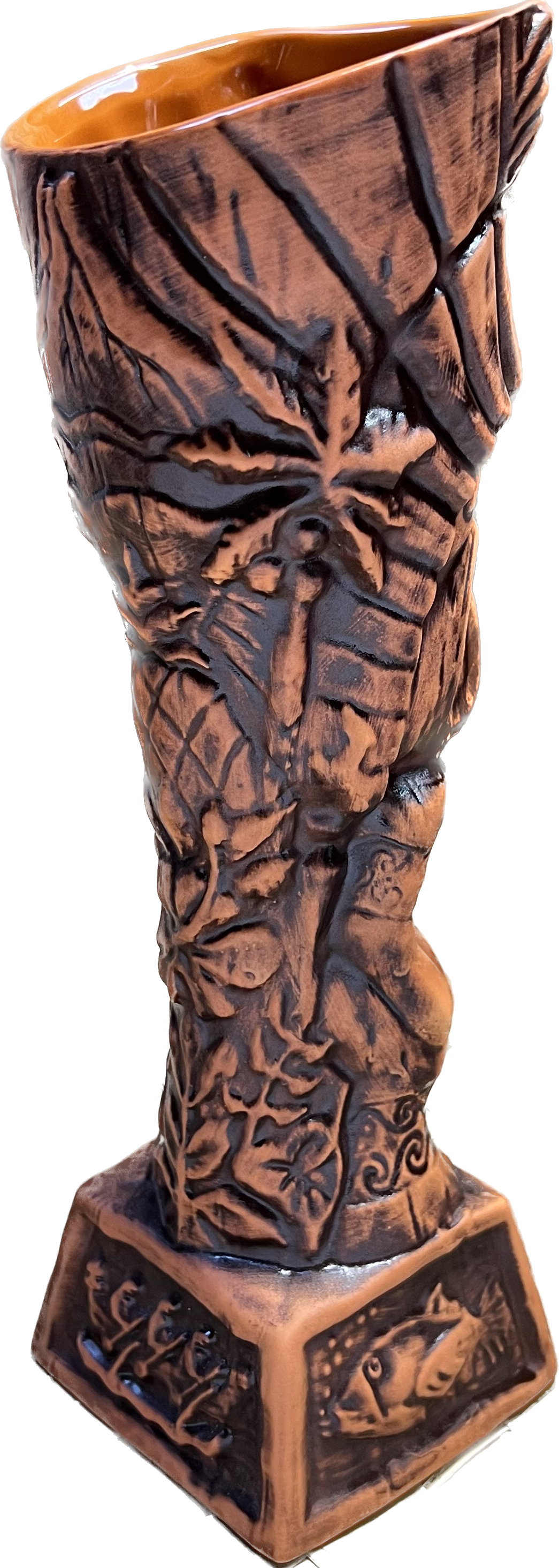 Journey to Hawaii Tiki Mug - Lava Orange Limited Edition of 300, designed by Lost Tiki, Jeff Granito, Thor, and sculpted by Thor - Ready to Ship! (FREE SHIPPING in U.S.)