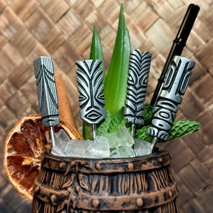 TikiLand Trading Co.'s 'Heritage Aloha' Sculpted Metal Swizzle Sticks - Set of Four (4) - Ready to Ship / Rolling Pre-Order (FREE SHIPPING in U.S.)
