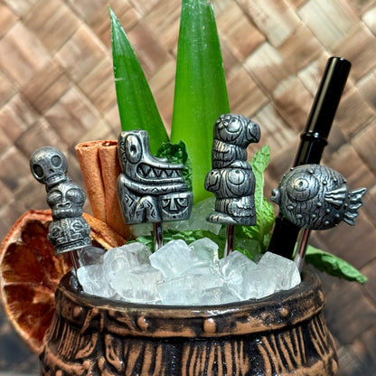 Tiki tOny's 'Best of Tiki' Sculpted Metal Swizzle Sticks - Set of Four (4) - Ready to Ship / Rolling Pre-Order (FREE SHIPPING in U.S.)