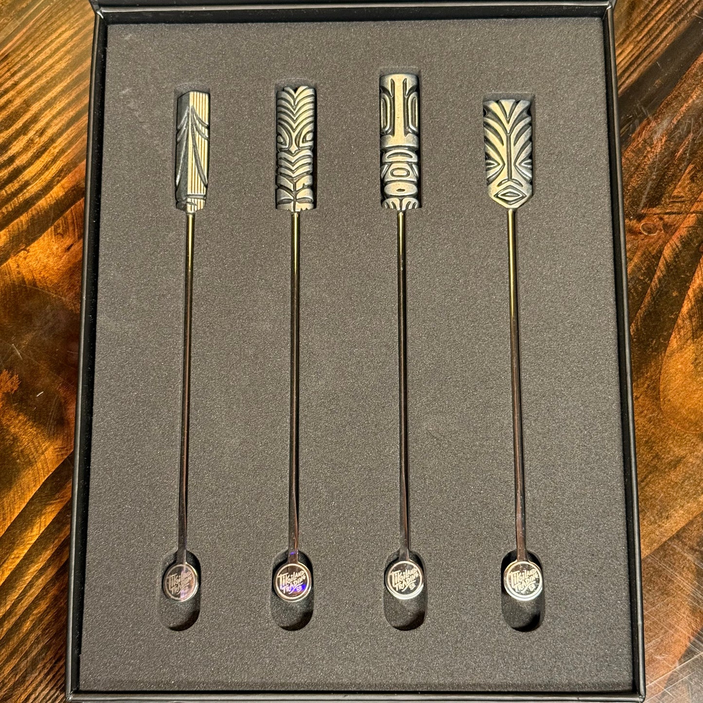 TikiLand Trading Co.'s 'Heritage Aloha' Sculpted Metal Swizzle Sticks - Set of Four (4) - Ready to Ship / Rolling Pre-Order (FREE SHIPPING in U.S.)