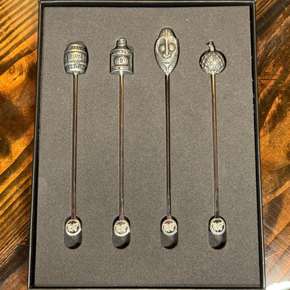 TikiLand Trading Co.'s 'Tiki Bar Classics' Sculpted Metal Swizzle Sticks - Set of Four (4) - Ready to Ship / Rolling Pre-Order (FREE SHIPPING in U.S.)