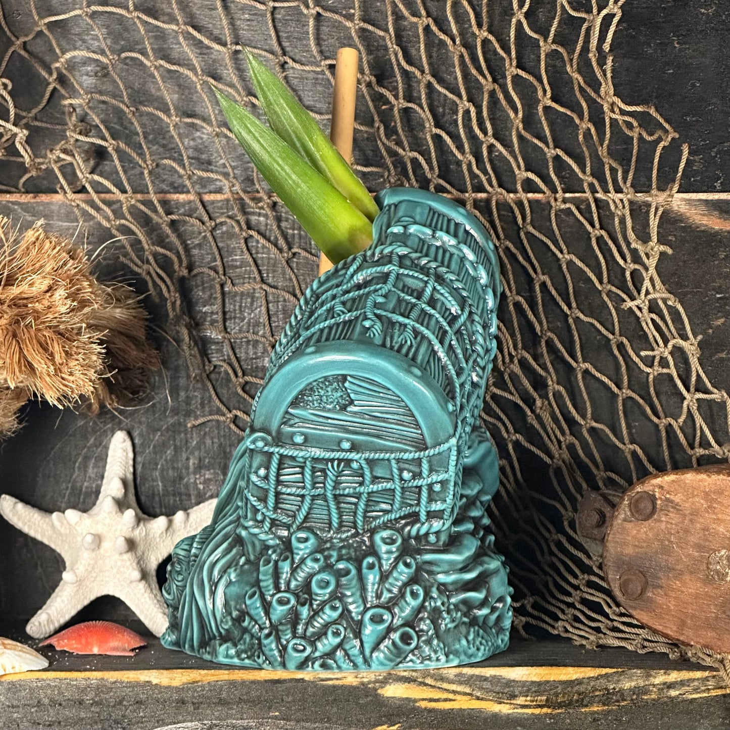 Sunken Treasure (Blue) Ceramic Tiki Mug - Ready to Ship! (FREE SHIPPING in U.S.)