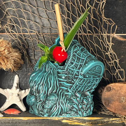 Sunken Treasure (Blue) Ceramic Tiki Mug - Ready to Ship! (FREE SHIPPING in U.S.)
