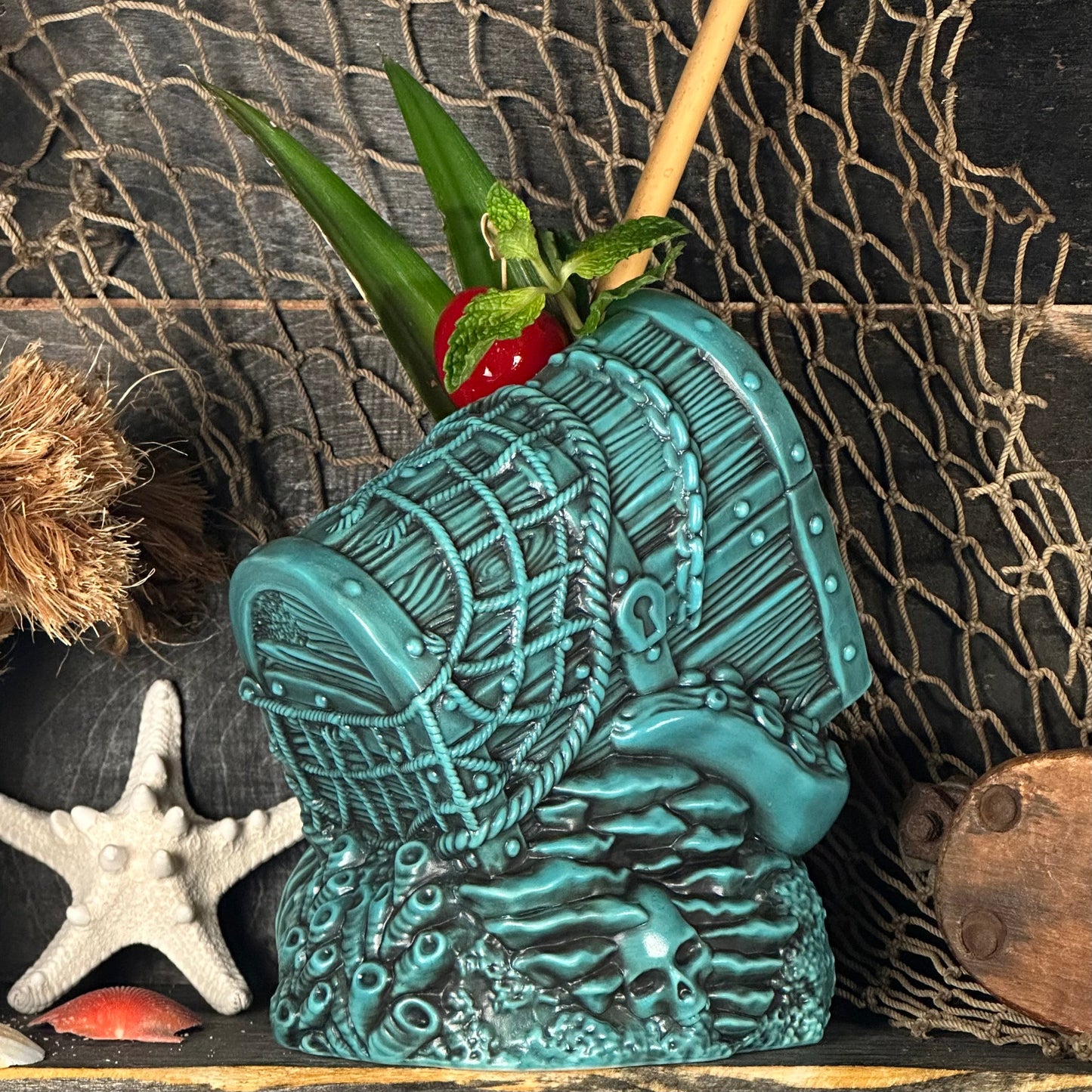 Sunken Treasure (Blue) Ceramic Tiki Mug - Ready to Ship! (FREE SHIPPING in U.S.)
