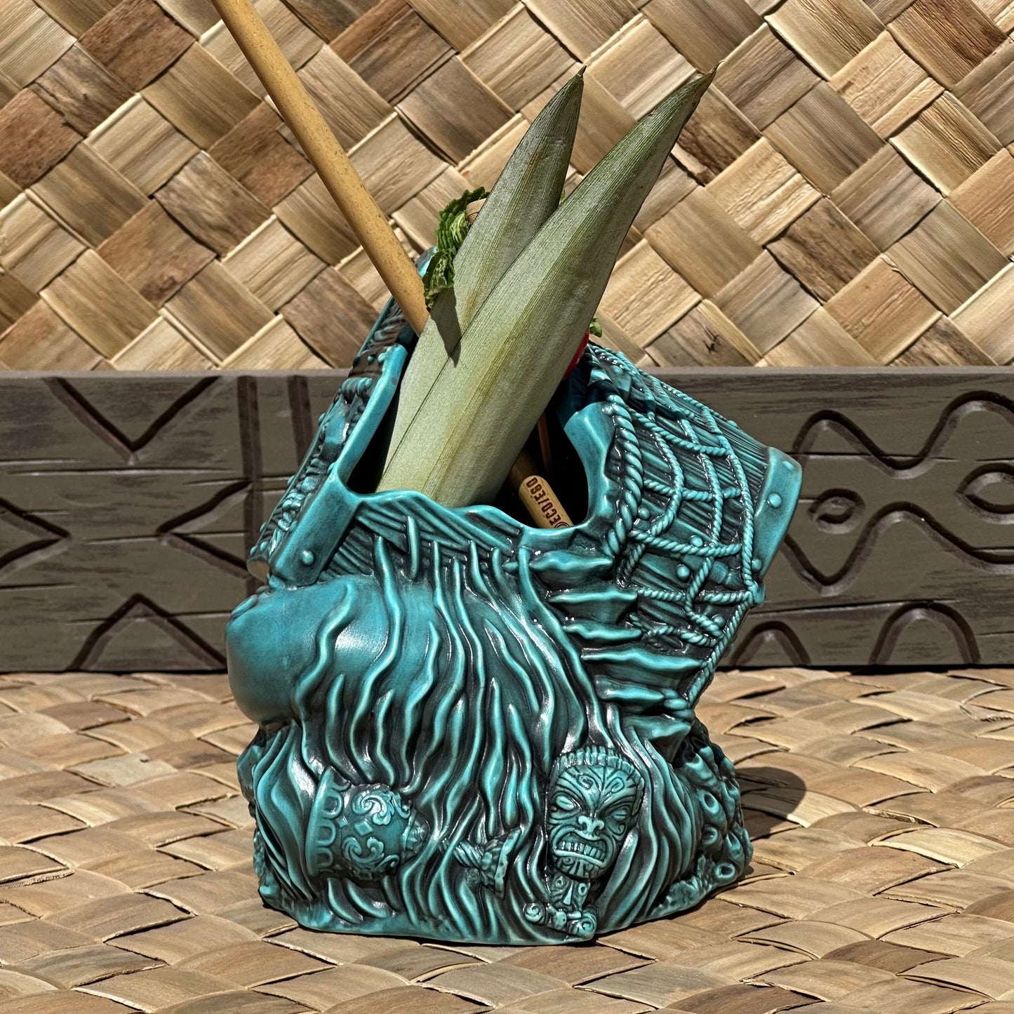 Sunken Treasure (Blue) Ceramic Tiki Mug - Ready to Ship! (FREE SHIPPING in U.S.)