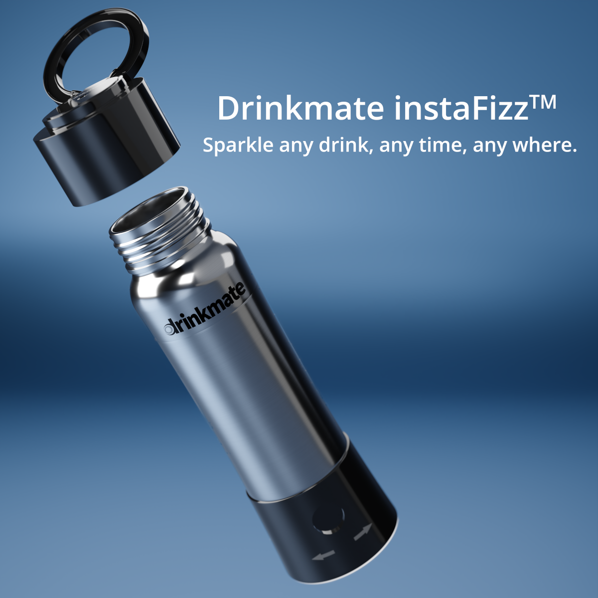 instaFizz Stainless Steel Water Bottle Bundle with 10 CO2 Cartridges (Plus Silicone Sleeve)