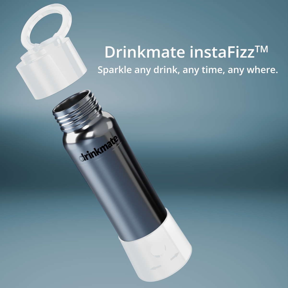 instaFizz Stainless Steel Water Bottle Bundle with 10 CO2 Cartridges (Plus Silicone Sleeve)