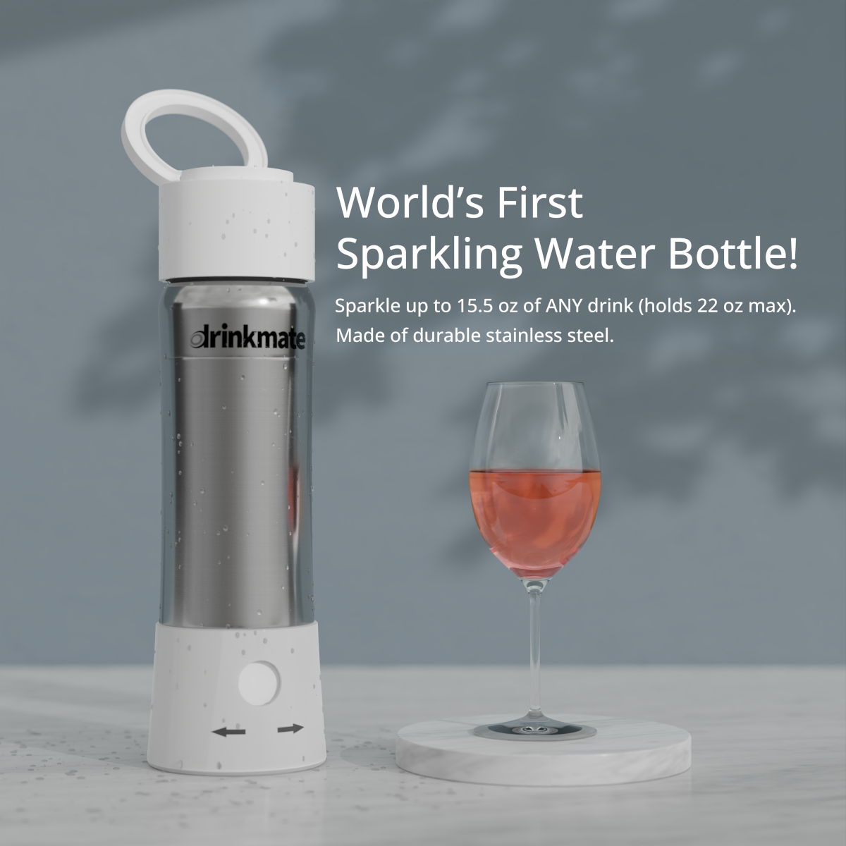 instaFizz Stainless Steel Water Bottle Bundle with 10 CO2 Cartridges (Plus Silicone Sleeve)